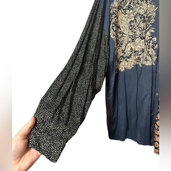 Vintage Patchwork Bohemian Button Up | Womens Size XL Whimsical Fall Long Sleeve - Picture 4 of 5